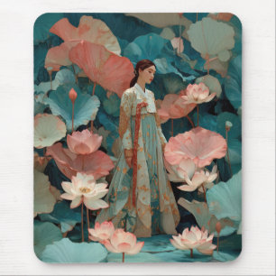 Mousepad Hanbok Impasto Vintage e Lótus Rosa
