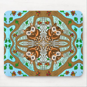Mousepad Hand Drawn Owl Mandala Trabalho de arte