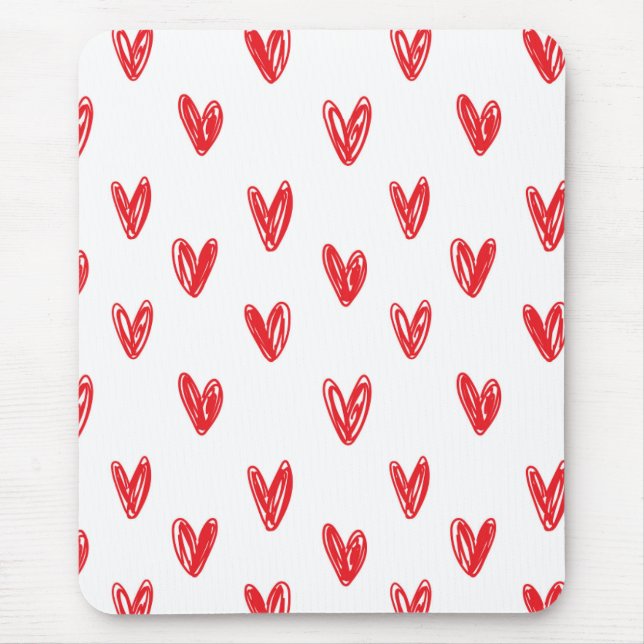 Mousepad Hand Drawn Red Hearts Pattern – Minimal Valentine (Frente)