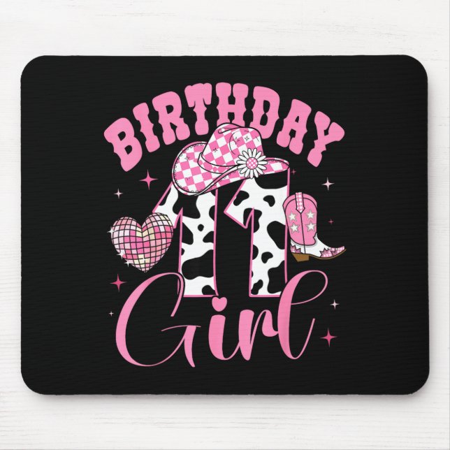 Mousepad Happy 11th Birthday Girl Outfit Rodeo Western Cowg (Frente)