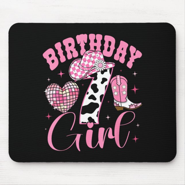 Mousepad Happy 7th Birthday Girl Outfit Rodeo Western Cowgi (Frente)