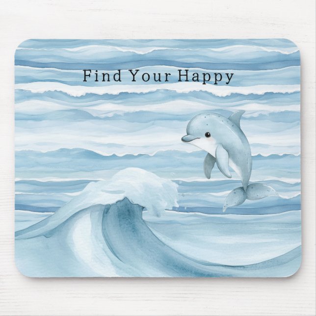 Mousepad Happy Blue Ocean Dolphin Waves (Frente)