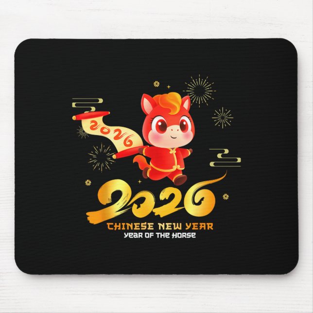 Mousepad Happy Chinese New Year Of Horse Cartoon Cute For K (Frente)