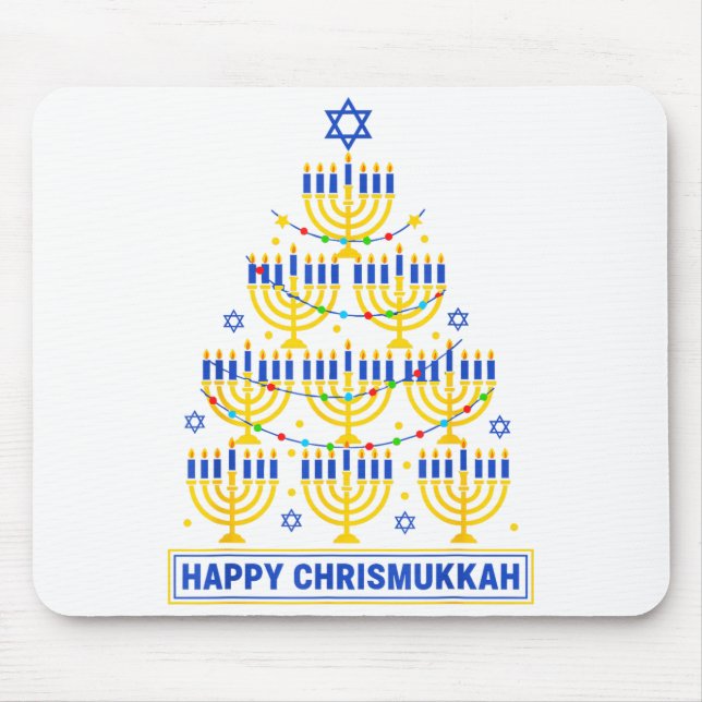Mousepad Happy Chrismukkah Hanukkah Light Tree Jewish Holid (Frente)