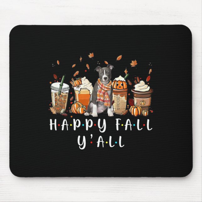 Mousepad Happy Fall Y'all Pitbull Dog Coffee Pumpkin Fall A (Frente)