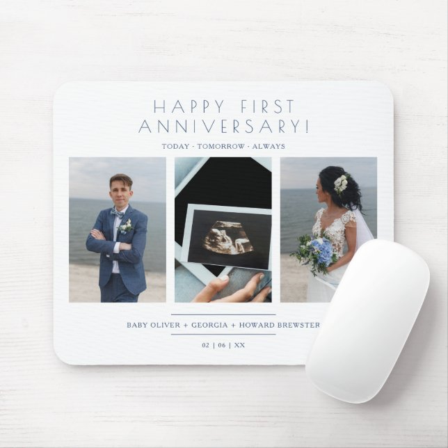 Mousepad Happy First Wedding Anniversary 3 Photos Collage (Com mouse)