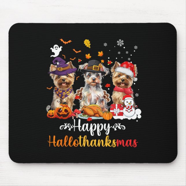 Mousepad Happy Hallothanksmas Yorkshire Dog Halloween Chris (Frente)