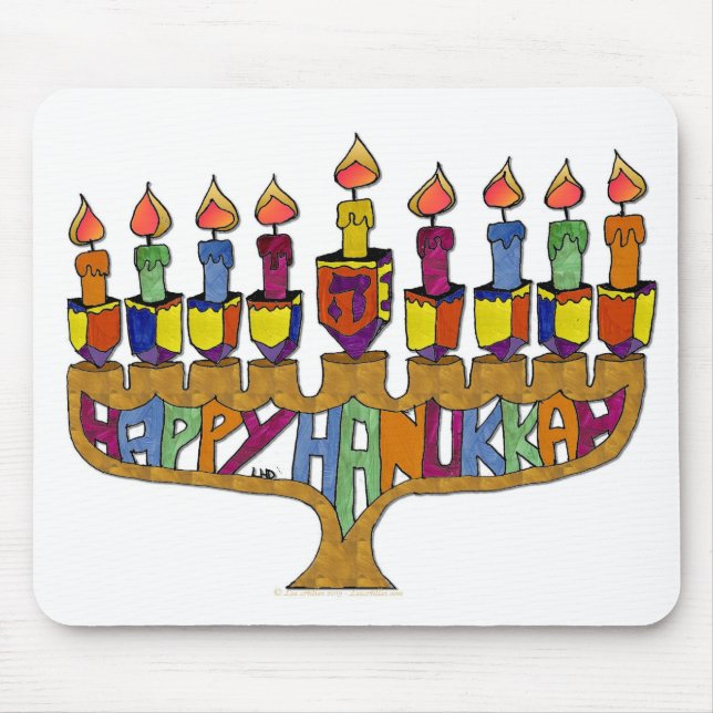 Mousepad Happy Hanukkah Dreidels Menorah (Frente)