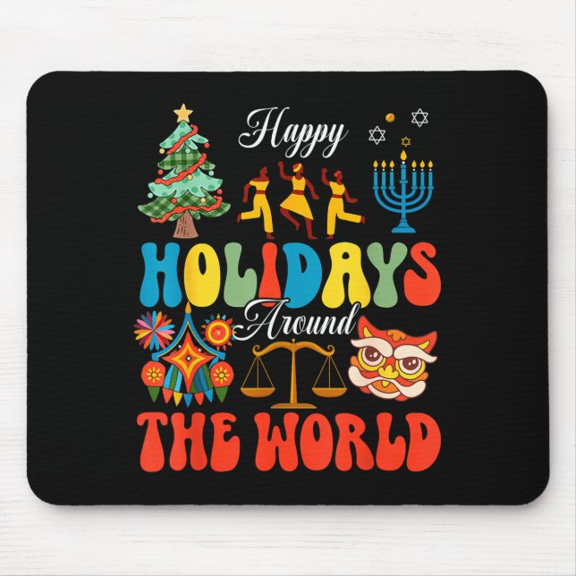 Mousepad Happy Holidays Around World Christmas Hanukkah Diw (Frente)