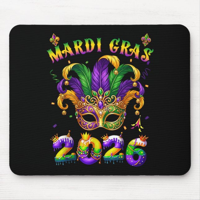 Mousepad Happy Mardi Gras 2026 Jester Hat New Orleans Men W (Frente)