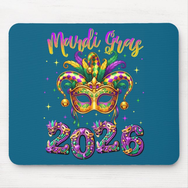 Mousepad Happy Mardi Gras Carnival 2026 Jester Hat Men Wome (Frente)