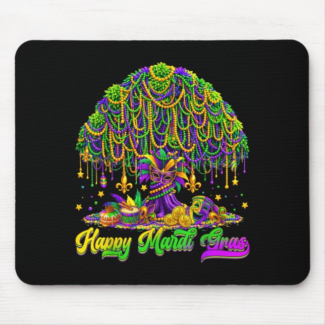 Mousepad Happy Mardi Gras Tree Beads Mask Carnival New Orle (Frente)