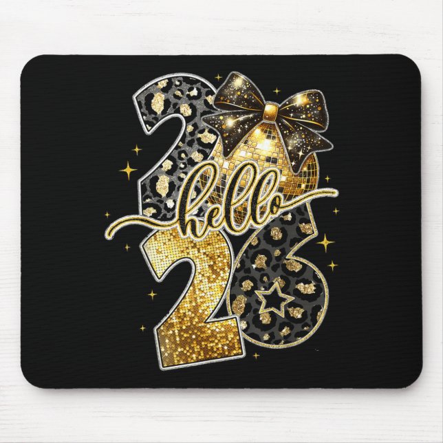 Mousepad Happy New Year 2026 Coquette Bow Golden Family Mat (Frente)