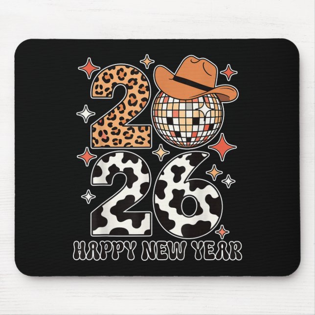 Mousepad Happy New Year 2026 Cowgirl Disco Ball Western Leo (Frente)