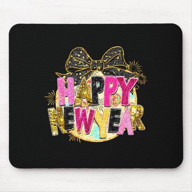 Mousepad Happy New Year Disco Ball Coquette Bow New Years E (Frente)