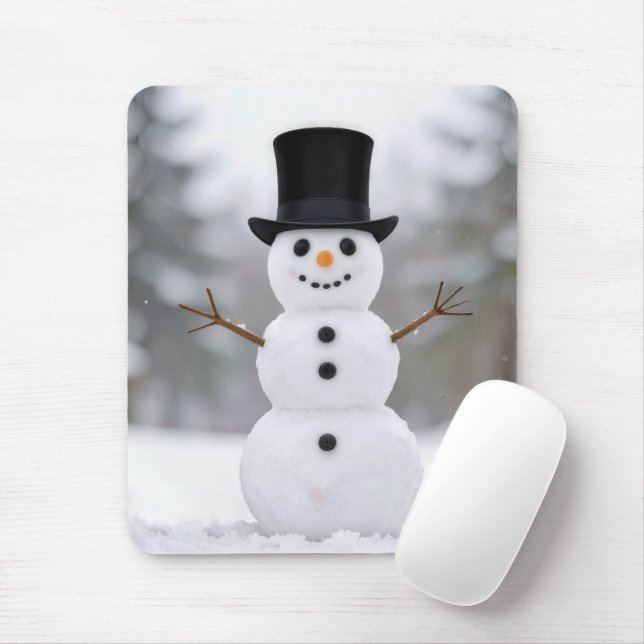 Mousepad Happy Snowman In a Black Top Hat (Com mouse)