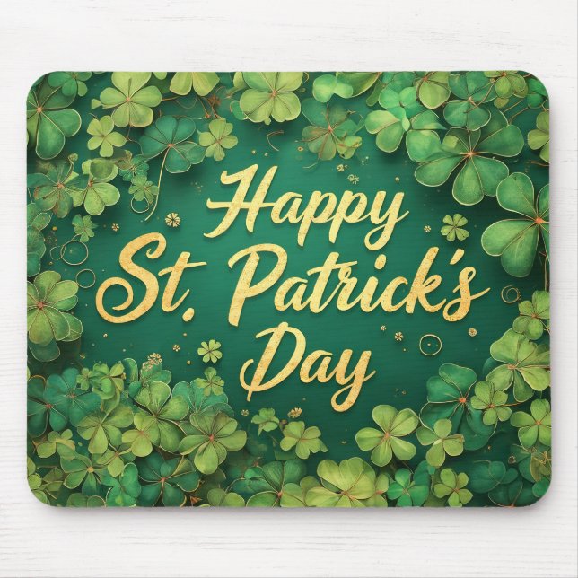 Mousepad Happy St. Patrick’s Day Clover Design (Frente)