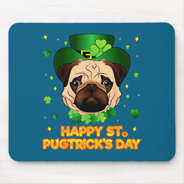 Mousepad Happy St Patricks Pugtricks Day Irish Pug Leprecha (Frente)
