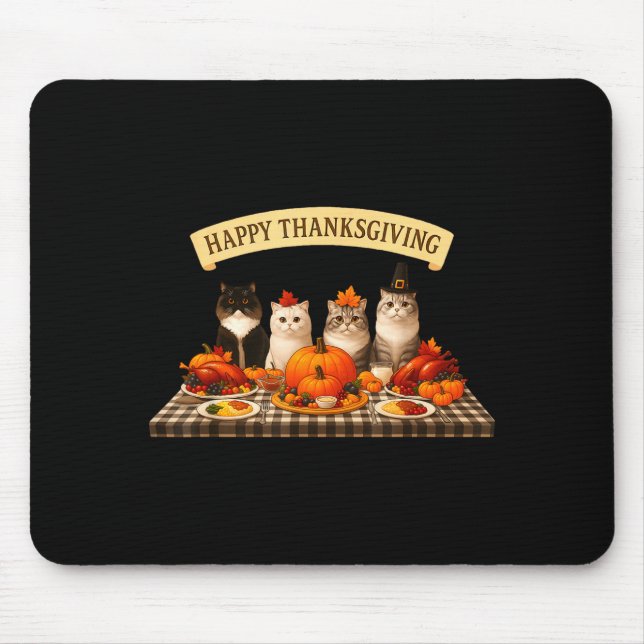 Mousepad Happy Thanksgiving Cats Dinner Feast Fall Men Wome (Frente)