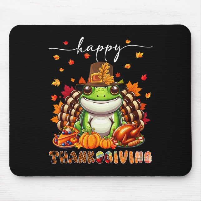 Mousepad Happy Thanksgiving Frog Costume Turkey Fall Leaves (Frente)