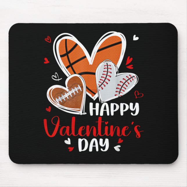 Mousepad Happy Valentine Baseball Football Basketball Heart (Frente)