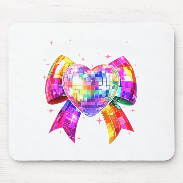 Mousepad Happy Valentine's Day Coquette Disco Ball Heart Gi (Frente)
