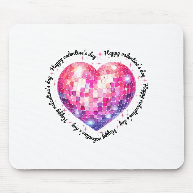 Mousepad Happy Valentine's Day Coquette Nk Disco Ball Heart (Frente)