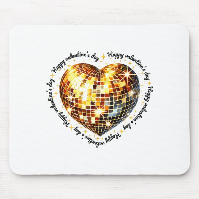 Mousepad Happy Valentine's Day Funny Gold Coquette Disco Ba (Frente)