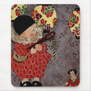Mousepad Harlequin da criança do vintage, músico que joga