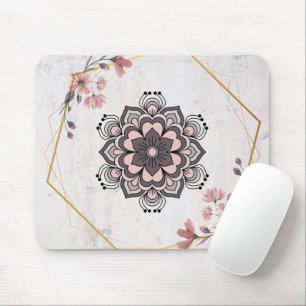 Mousepad Harmonia Calmante - Arte Floral Rosa e Cinza