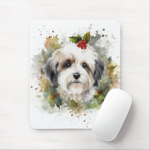 Mousepad Havanês de Natal Wreath Festivo Pup