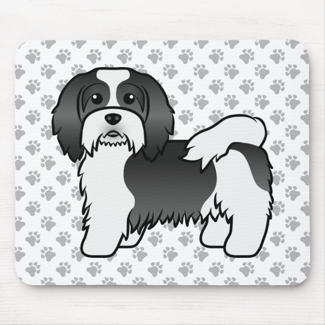 Mousepad Havanês Preto e Branco Cachorro de Desenho Animado (Frente)