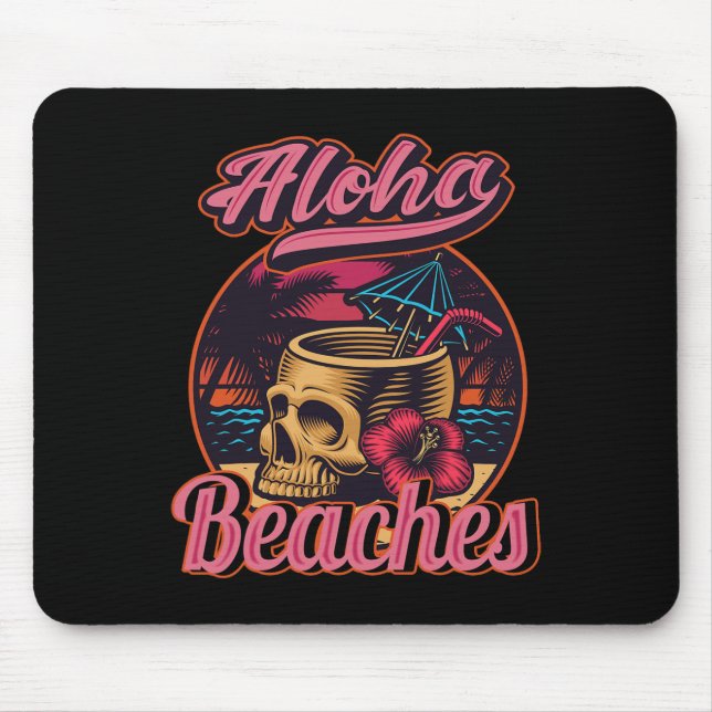 Mousepad Hawaii Aloha Beaches Tropical Goth Skeleton Skull  (Frente)
