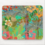 Mousepad Hawaii Flower Hula Vintage - Gráfico Floral<br><div class="desc">Colagem Hula Colorida do Havaí - Esta imagem é um design gráfico de arte de flores e palmeiras do Havaí. A colagem botânica é sobre a cor da ilha tropical.</div>