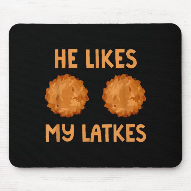 Mousepad He Likes My Latkes Hanukkah Couple Matching Jewish (Frente)