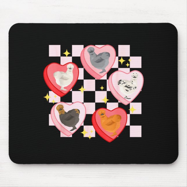Mousepad Heart Candy Silkie Chicken Valentine Farmer Animal (Frente)