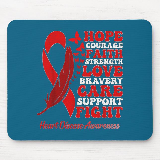 Mousepad Heart Disease Awareness Red Butterflies Ribbon Sup (Frente)