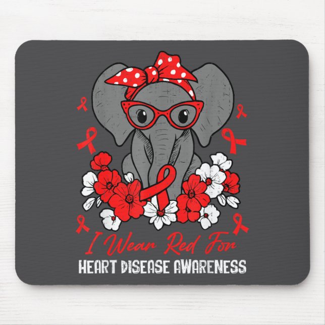 Mousepad Heart Health Elephant Red Ribbon Heart Disease Awa (Frente)