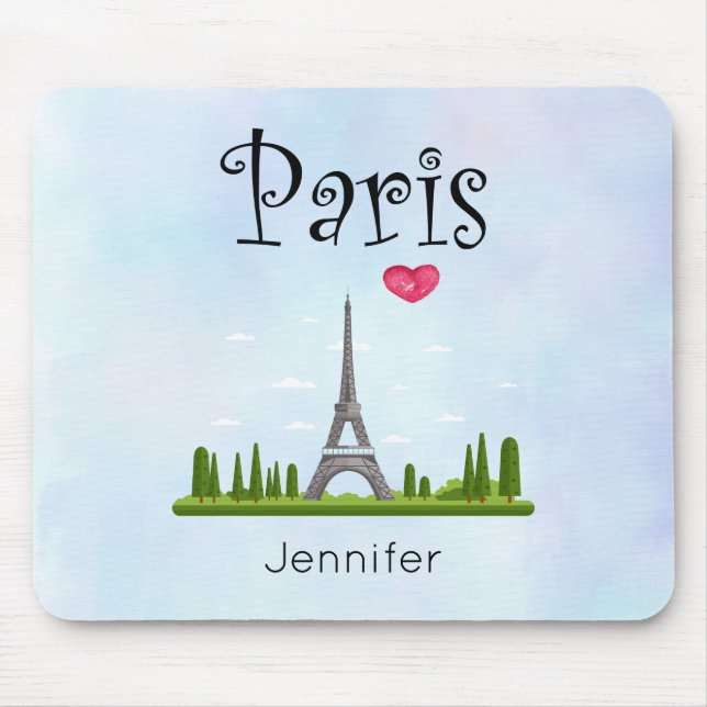 Mousepad Heart Paris com Eiffel Tower Custom (Frente)