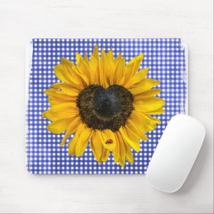 Mousepad Heart Sunflower e Ladybug em Gingham