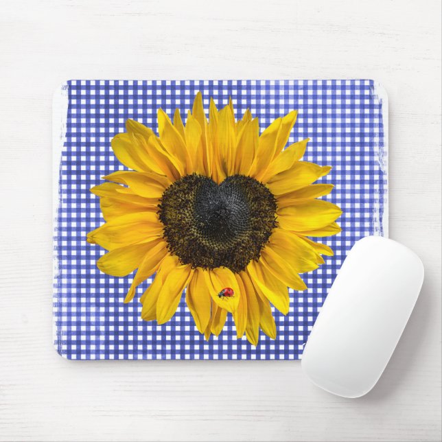 Mousepad Heart Sunflower e Ladybug em Gingham (Com mouse)