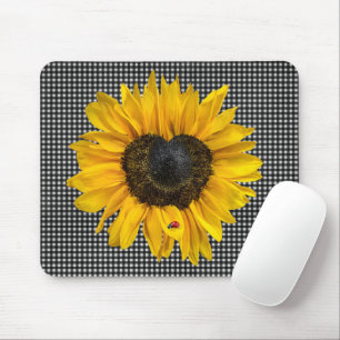 Mousepad Heart Sunflower e Ladybug em Gingham