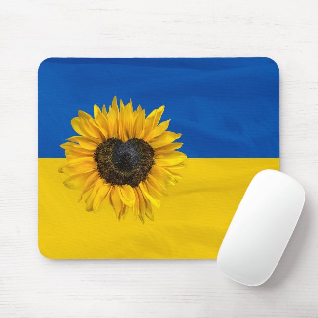 Mousepad Heart Sunflower sobre a bandeira da Ucrânia (Com mouse)