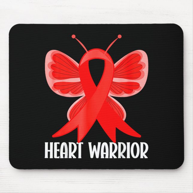 Mousepad Heart Warrior Heart Disease Awareness Butterfly Wo (Frente)