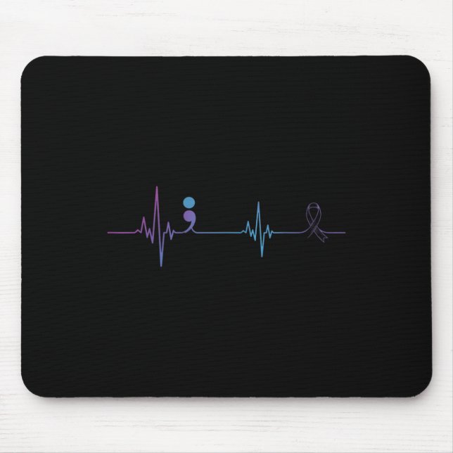 Mousepad Heartbeat Semicolon Suicide Prevention Awareness  (Frente)