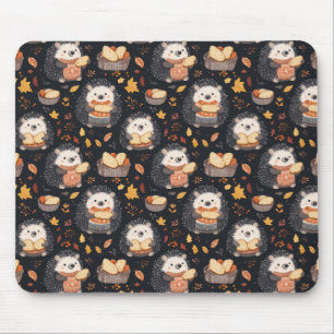 Mousepad Hedgehogs bonitos com Folhas de Pão e Outono