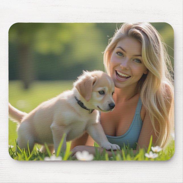 Mousepad Helena Chevalier & Puppy: Felicidade gratuita na n (Frente)