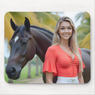 Mousepad Helena e seu cavalo em meio a um verde exuberante