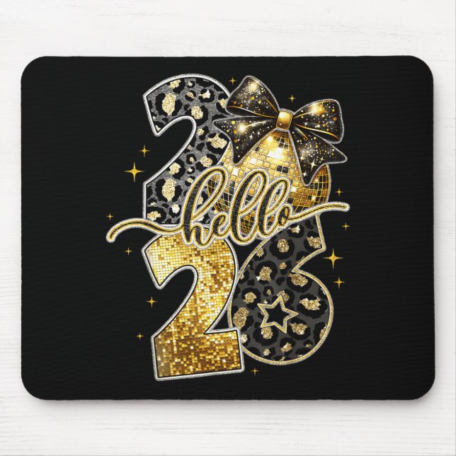 Mousepad Hello 2026 Coquette Bow Leopard New Years Eve Part (Frente)