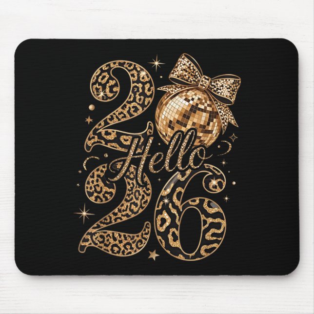 Mousepad Hello 2026 Leopard Coquette Disco Ball Happy New Y (Frente)
